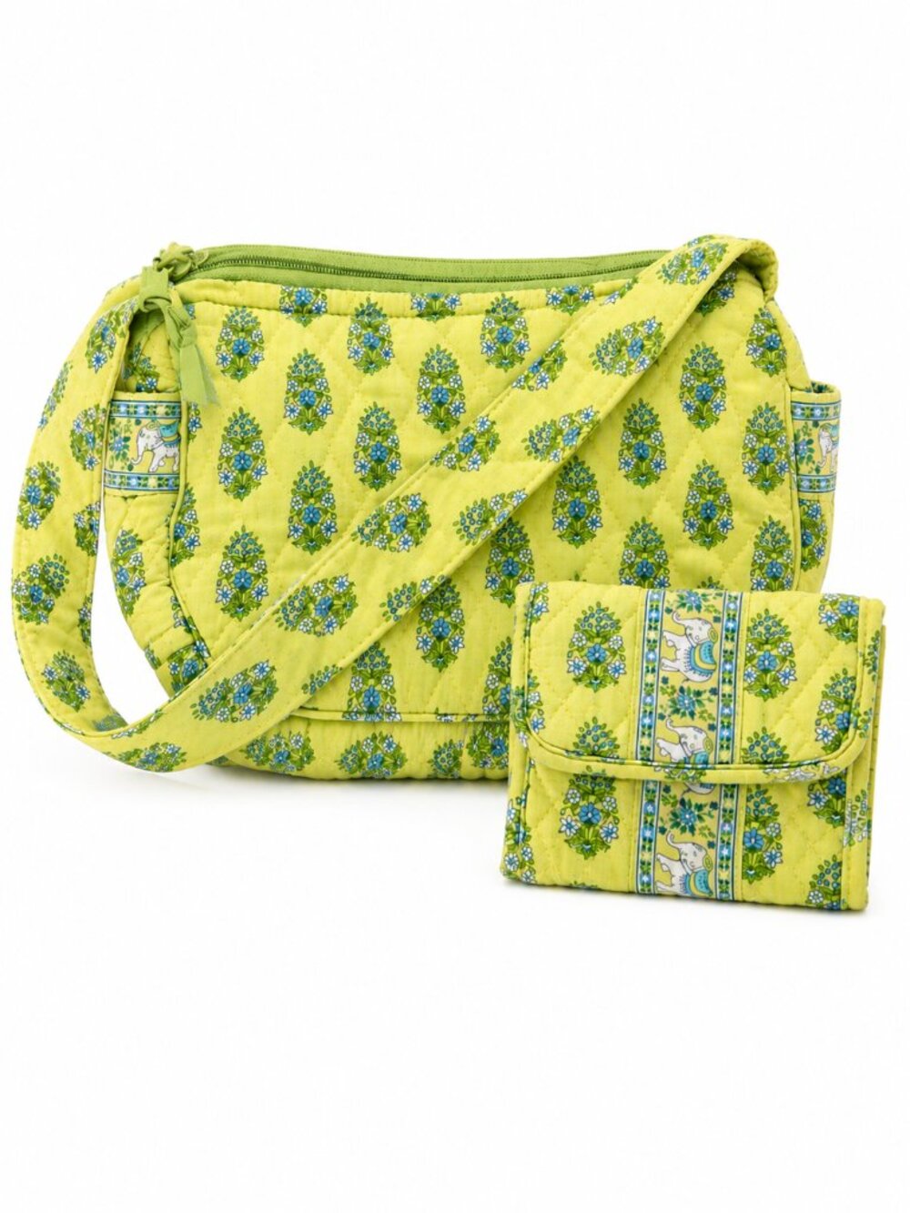 Vera Bradley Citrus Elephant Quilted Shoulder Bag & Matching Wallet Set